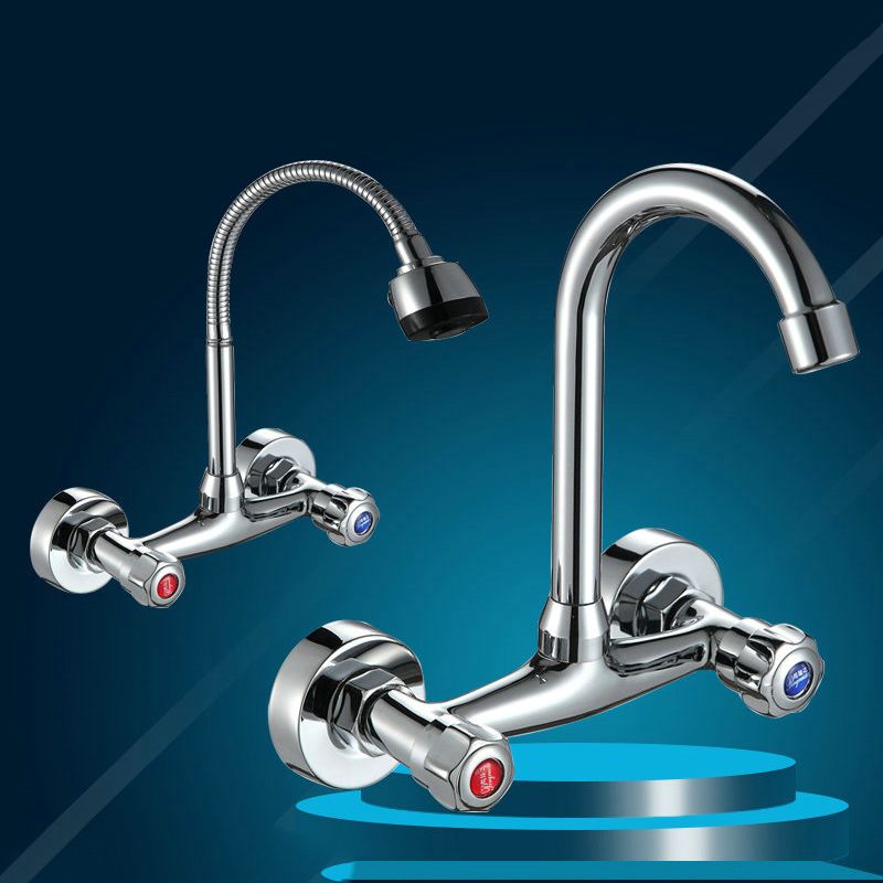 Contemporary 2-Handle Kitchen Faucet Wall-mounted Faucet in Chrome