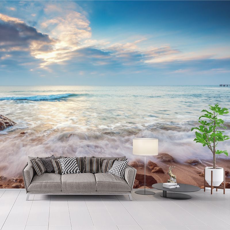 Photography Rising Tide Mural for Accent Wall, Blue-Brown, Customized Size Available