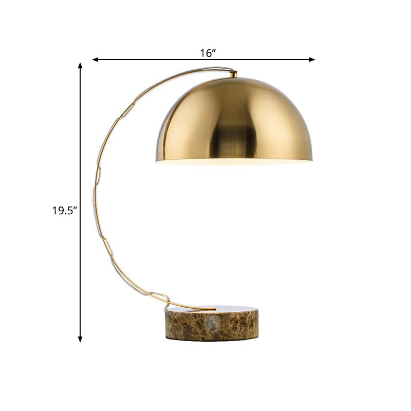 Gold gewölbter Tischbeleuchtung Vintage 1 Kopf Metallic Night Light mit Kuppelschatten und knisternder Marmorbasis