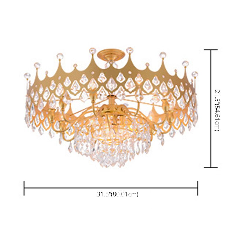 Postmodern Crown Shaped Chandelier Pendant Crystal Dining Room Hanging Light in Gold