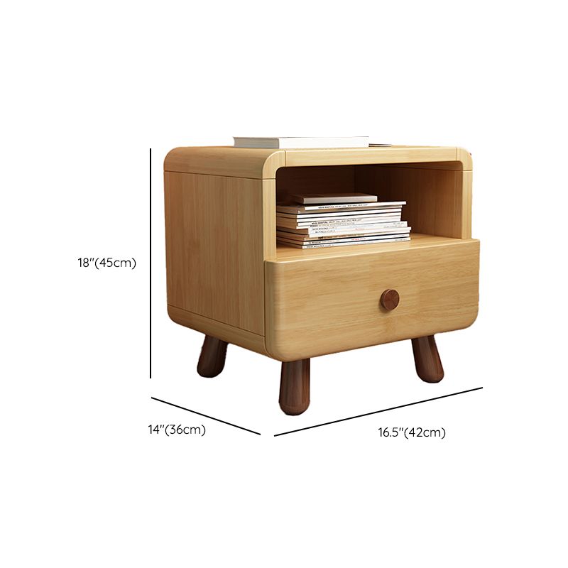 Solid Wood Kids Nightstand Light Wood Modern Youth Nightstand with Drawer