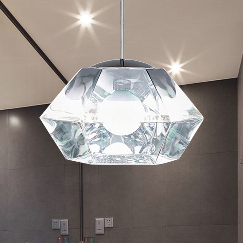 Diamond Pendant Lighting Post-Modern Glass 1 Light Clear/Amber Hanging Ceiling Light with Linear/Stout Shade