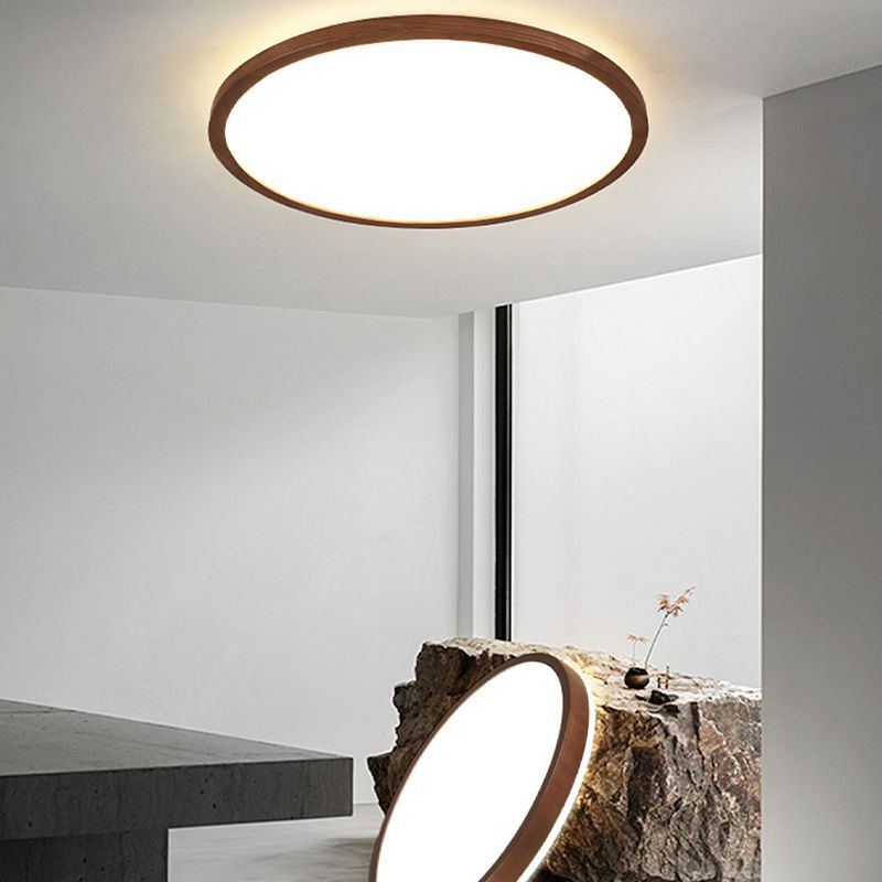 Modern Wood Flush Mount Circle Shape Ceiling Light with Acrylic Shade for Living Room