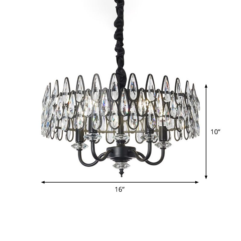 Chandelier de plafond en larme noire avec modernisme de tambour modernisme 4-Light Crystal suspendu suspendu