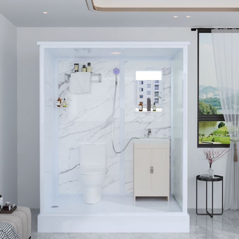 Framed Tempered Glass Shower kit with Base Included Framed Shower Stall in White