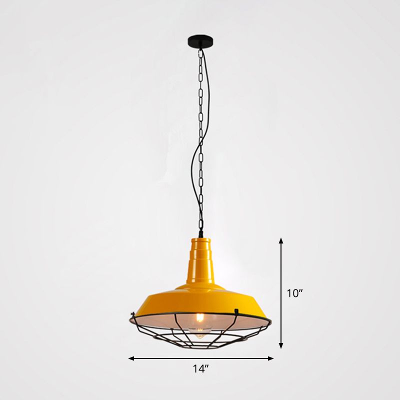 Single-Bulb hanger lichte loft stijl schuurschaduw metalen slinger licht met taps toelopende kooi bodem