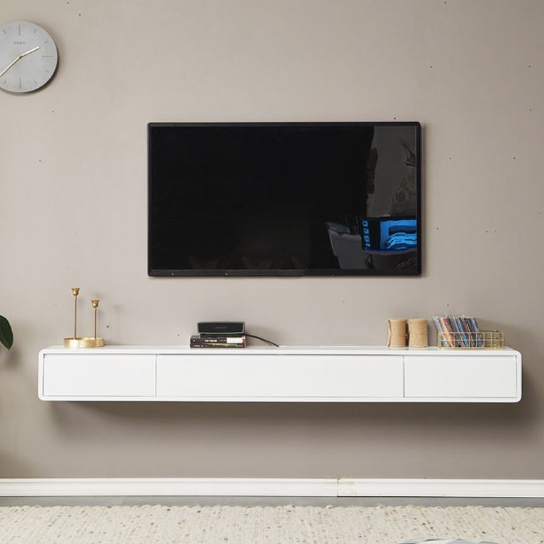 Wall - Mounted TV Stand , Solid Wood TV Stand With Cable Management and Storage