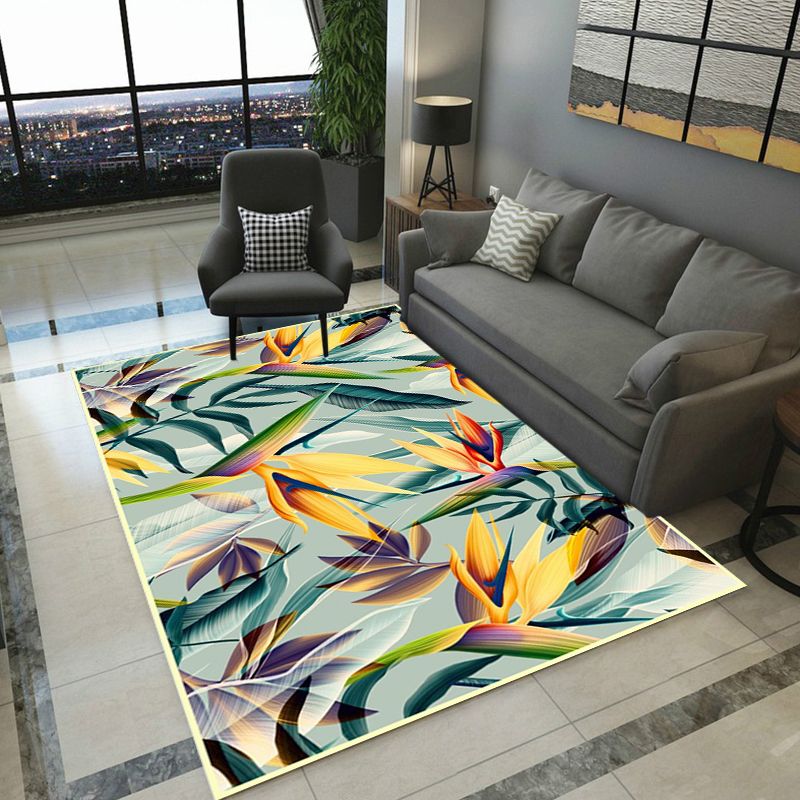 Vintage Living Room Tapijt in groen Botanisch bladafdruk Tapijten Polyester Petvriendelijk wasbaar Wasbaar gebied Rug