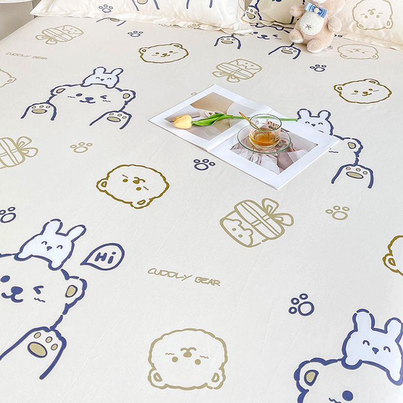 Popular Bed Sheet Cartoon Bear Patterned Fade Resistant Non-Pilling 100 Cotton Bed Sheet