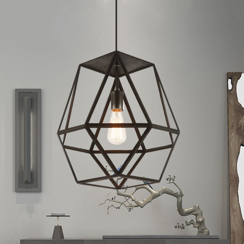 1 kop hanglamp industrieel polygoon metalen tint hangende lamp met draadbeschermer in zwart