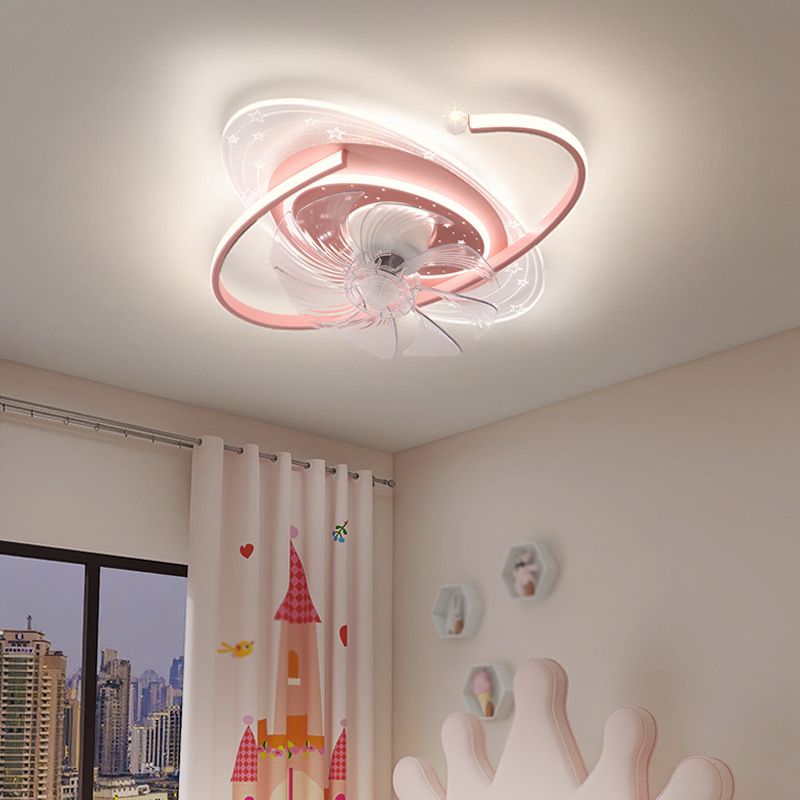 Pink/Blue Ceiling Fan Light Children 7-Blade LED Fan with Light for Bedroom