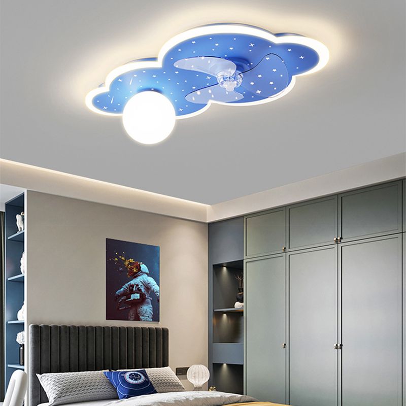 Blue Fan with Light Modernism Metallic LED Ceiling Fan for Home