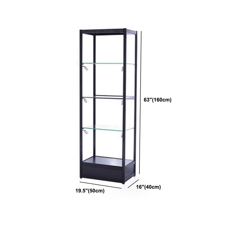 Metal Curio Cabinet Modern Black Display Stand with Three Glass Shelves