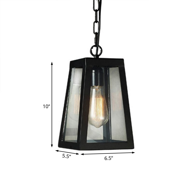 Metal Trapezoid Pendant Lighting Industrial 1 Bulb Living Room Ceiling Hang Fixture in Black