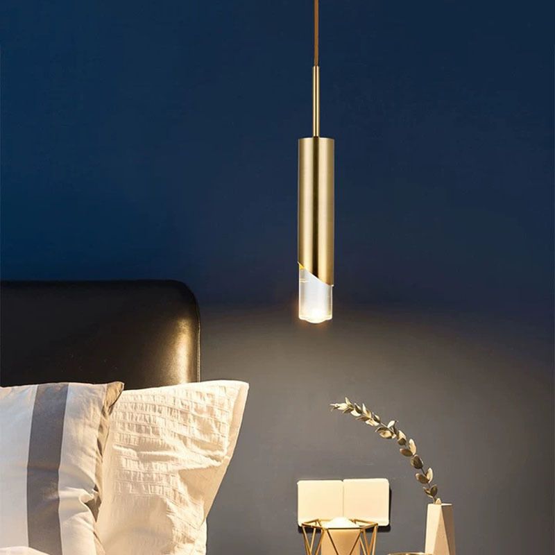 LED cylindrique 1-Light Light Light in Modern Luxury Style Prendant Fon Pendant avec une teinte acrylique claire