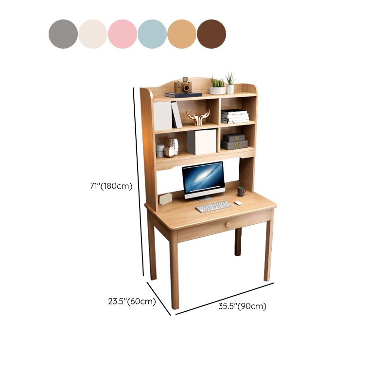 Solid Wood Contemporary Writing Desk with Hutch and a Storage Drawer