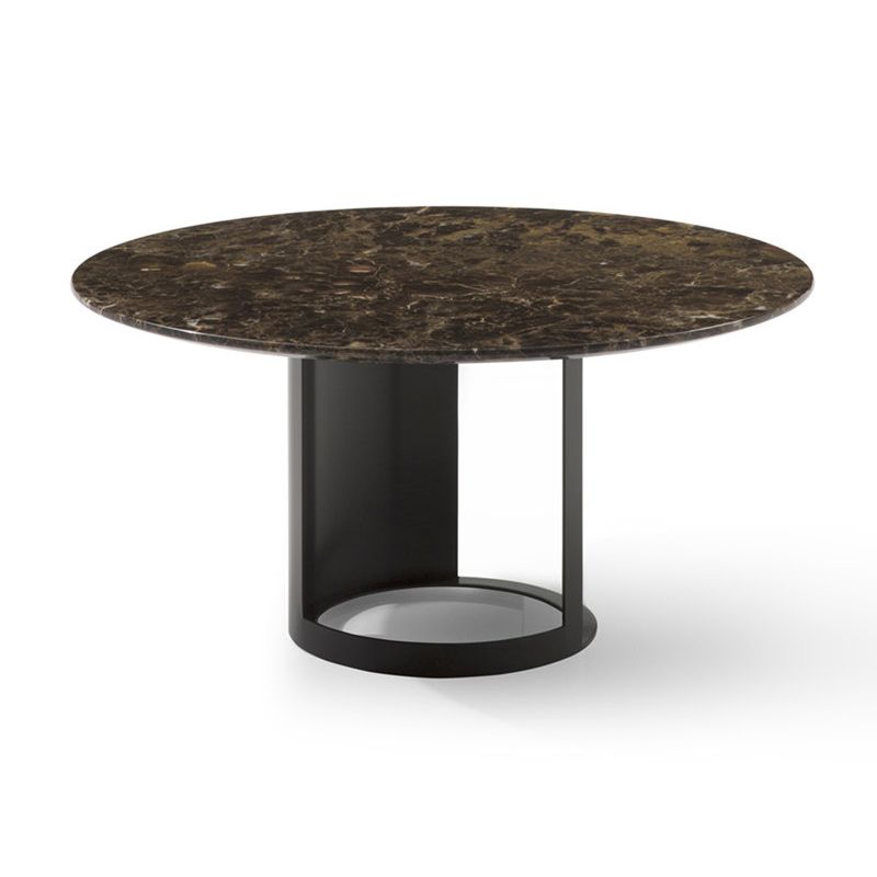 Single Round Pedestal Black Coffee Cocktail Table with Marble Top