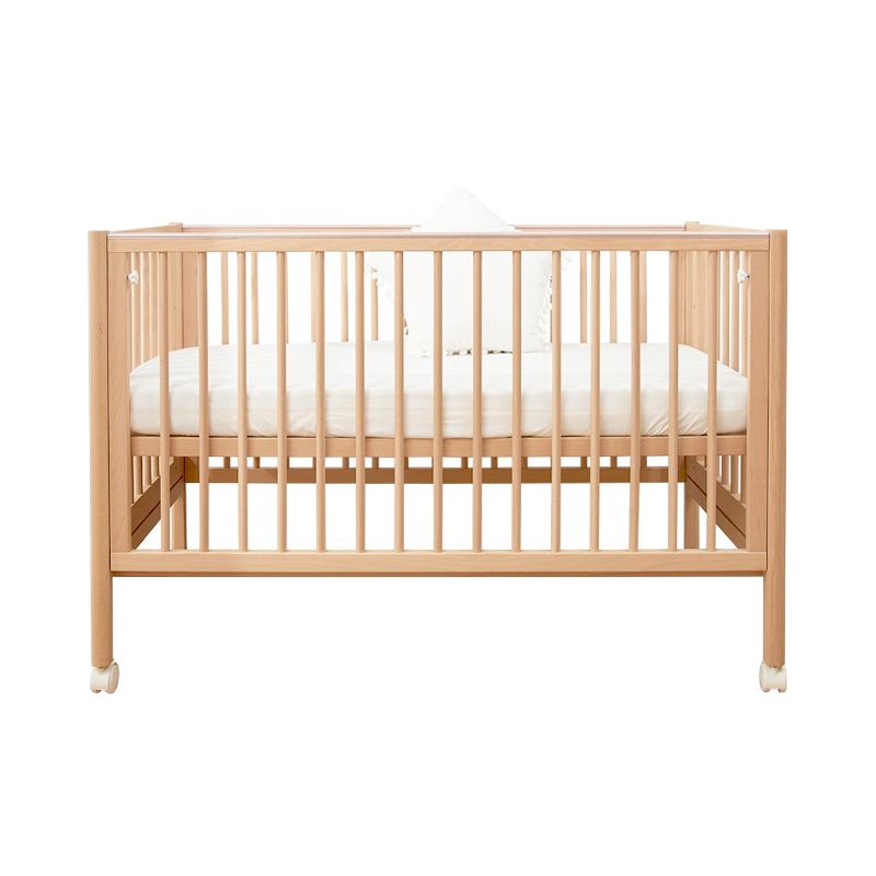 Farmhouse / Country Crib with Casters/Wheels Beech Light Wood Nursery Crib