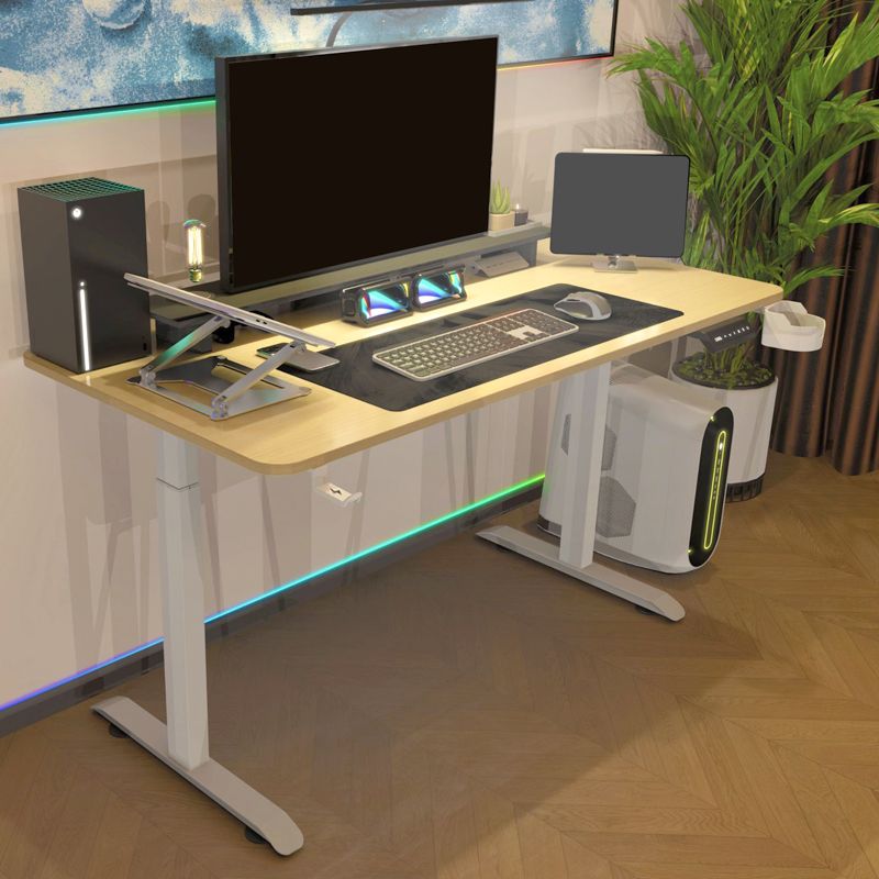 Contemporary Writing Desk T-Shape Office Desk with Metal Legs