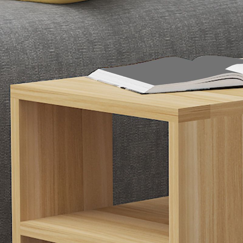 Wood Rectangular Side Table Modern Side End Table  with Shelves for Living Room