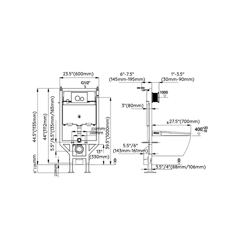 Modern Ceramic Flush Toilet Wall Hung Urine Toilet with Slow Close Seat for Washroom