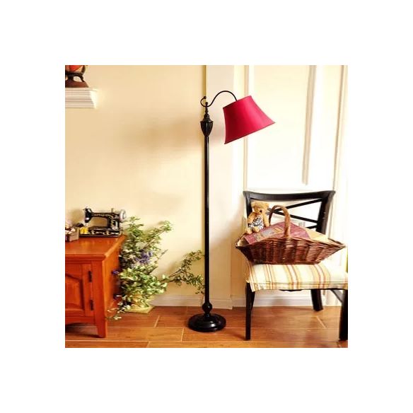 Contemporary Black Base Floor Lamp Bucket Shade One Light Metal Floor Light for Living Room