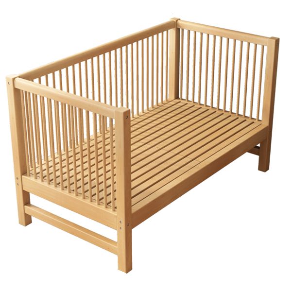 Scandinavian Wood Baby Crib with Guardrail and Mattress, Light Wood Crib