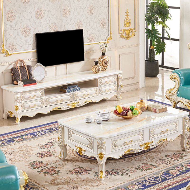 Glam TV Stand Console Open Storage TV Media Console with 6 Drawers