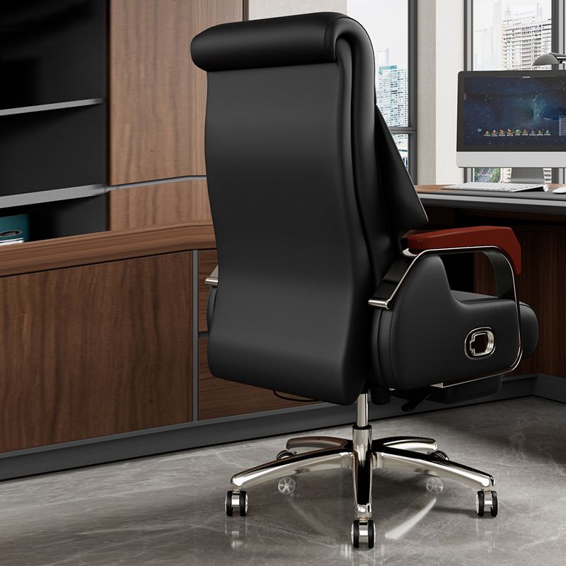 Modern Slide Office Chair Fixed Arms Leather Adjustable Seat Height Desk Chair with Wheels