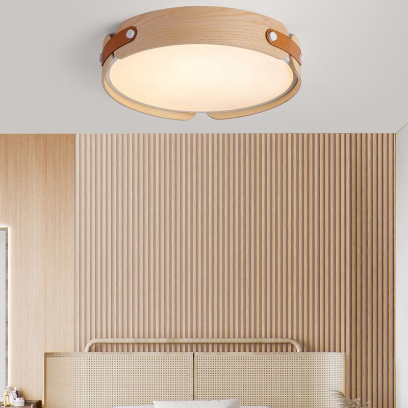 Modern Single Beige Flush Mount Lighting Wooden Ceiling Light for Living Room