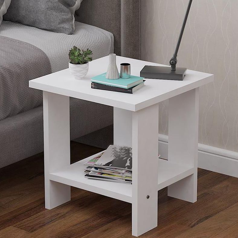 Wood Accent Table Nightstand Open Storage Night Table with 2 Shelves