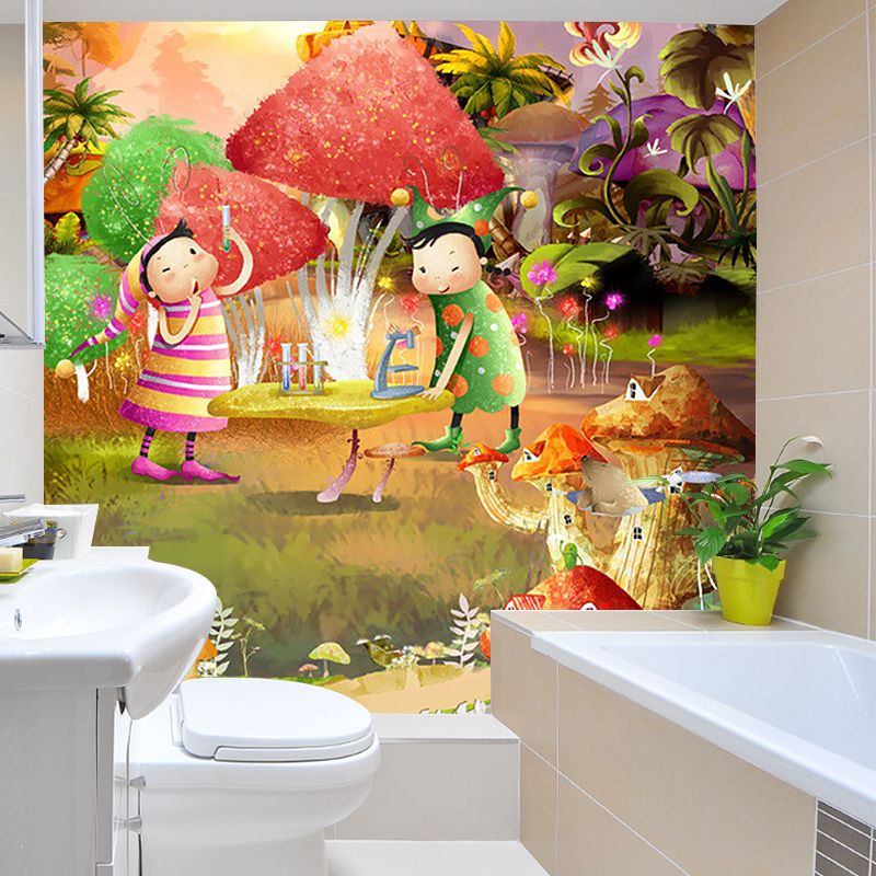 Fantasy Fairy Tale Mural Wallpaper for Baby Room Customized Wall Decor in Pink-Yellow-Green