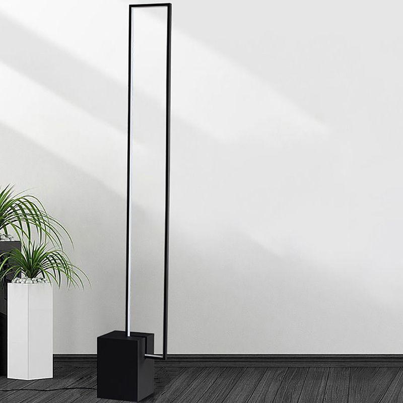 Minimalist Rectangular Standing Light Metallic Living Room LED Floor Light in Black