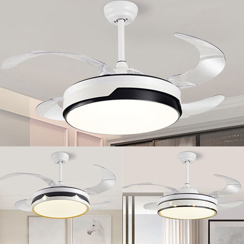 LED Slaapkamer plafondventilator Lamp Modern Wit 4 Blades Semi Flush Light met Circle Acryl Shade, 20 "breed