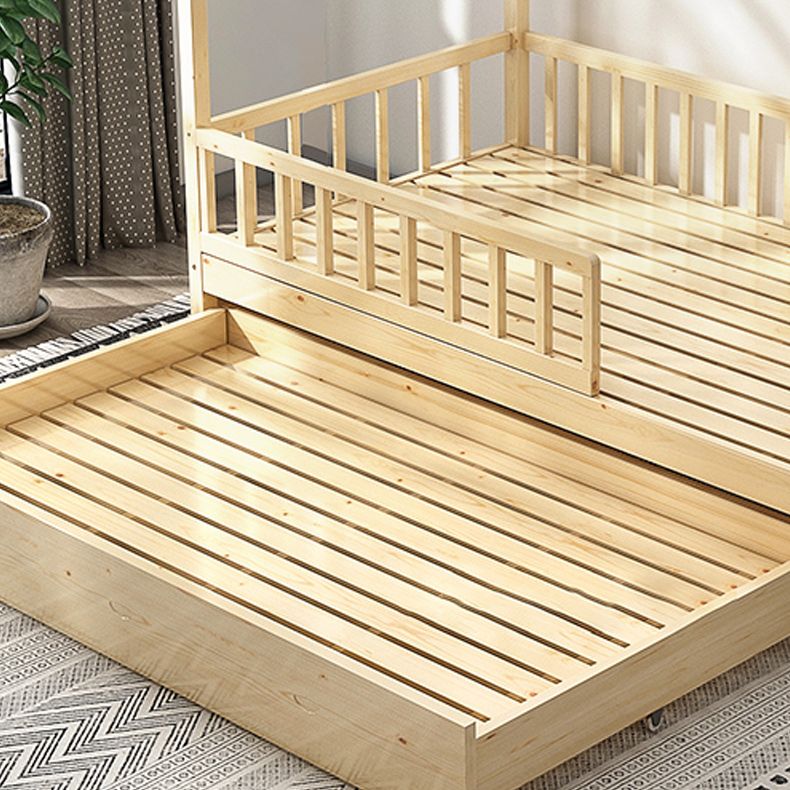 Solid Wood Nursery Crib with Casters Scandinavian Baby Crib with Guardrail