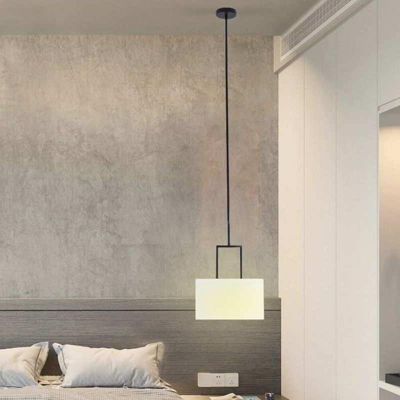 Drum White Linen Shade Pendant Hanging Lamp Modern Minimalist 1 Light Hanging Ceiling Light for Bedroom