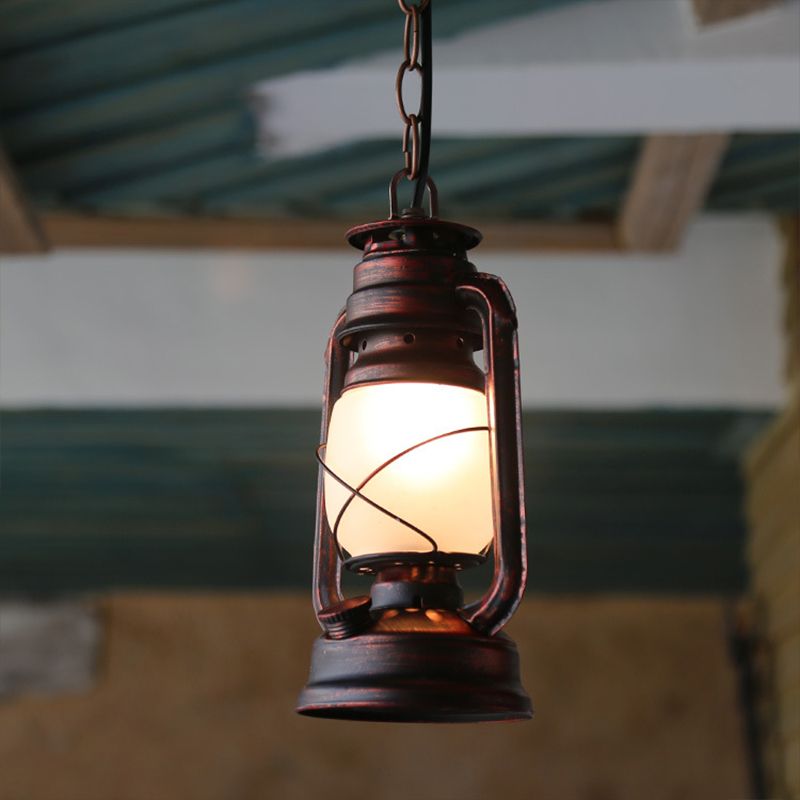 Milk Glass Kerosene Drop Pendant Farmhouse 5.5"/7"/8" Wide 1-Bulb Dining Room Hanging Light Fixture in Copper