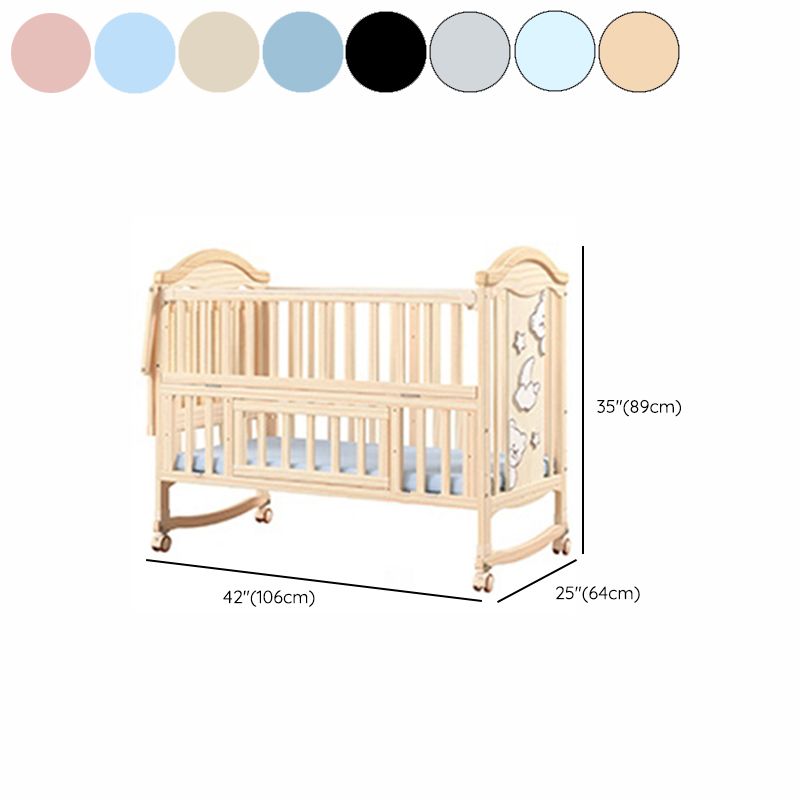 Contemporary 3-in-1 Solid Wood Convertible Baby Bed with Wheels