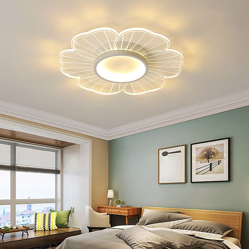 Minimalist LED Ceiling Flush Mount White Flower Close to Ceiling Lamp with Acrylic Shade