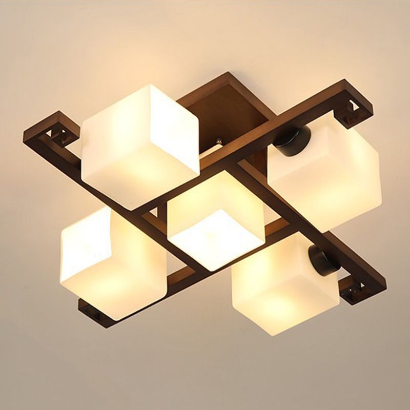 Modern Simple Wooden Ceiling Light Geometry Shape Ceiling Lamp for Living Room