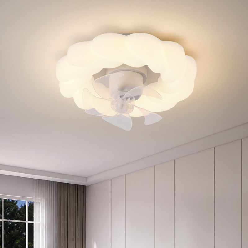 5-Blade White Ceiling Fan Modernism LED Fan with Light for Hallway