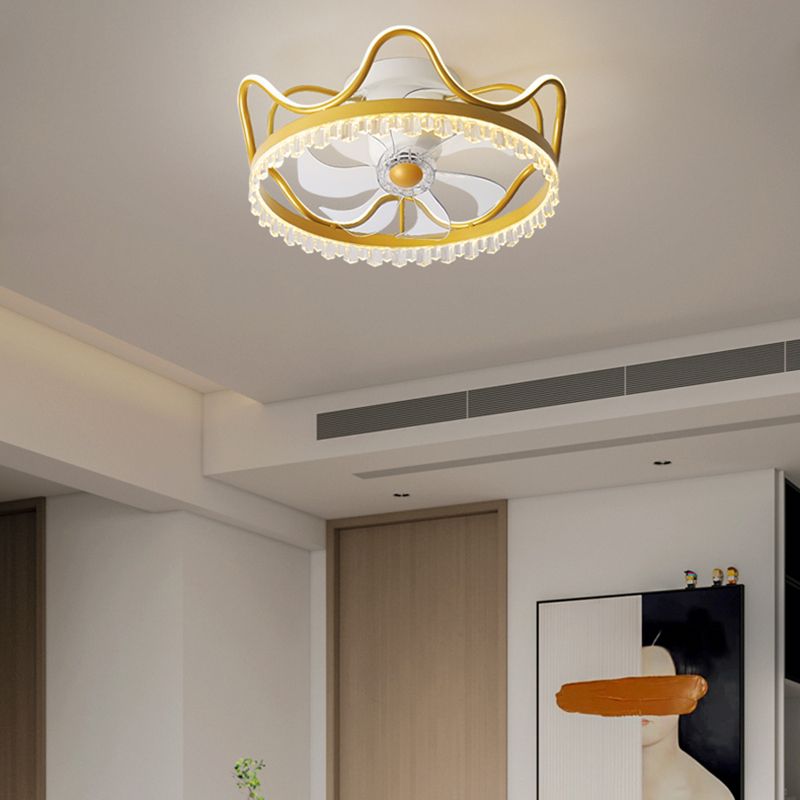 Modern Style Crown Shape Ceiling Fan Lights Metal 2 Light LED Flush Lights