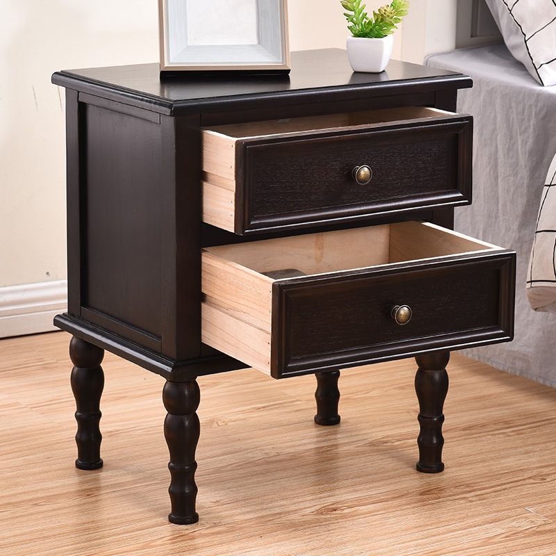 American Style Solid Wood Nursery Nightstand 2 Drawers Kids Bedside Table