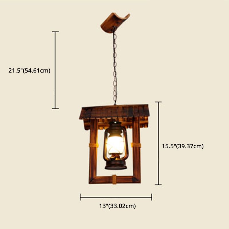 1-Light Industrial Nautical Style Hanging Light Dark Wood Grain Vintage Kerosene Lamp Shaped Lighting Pendant