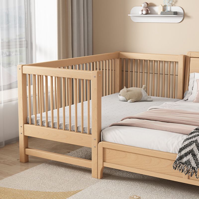 Modern Farmhouse Nursery Crib Adjustable Height Wood Crib in Natural for Bedroom