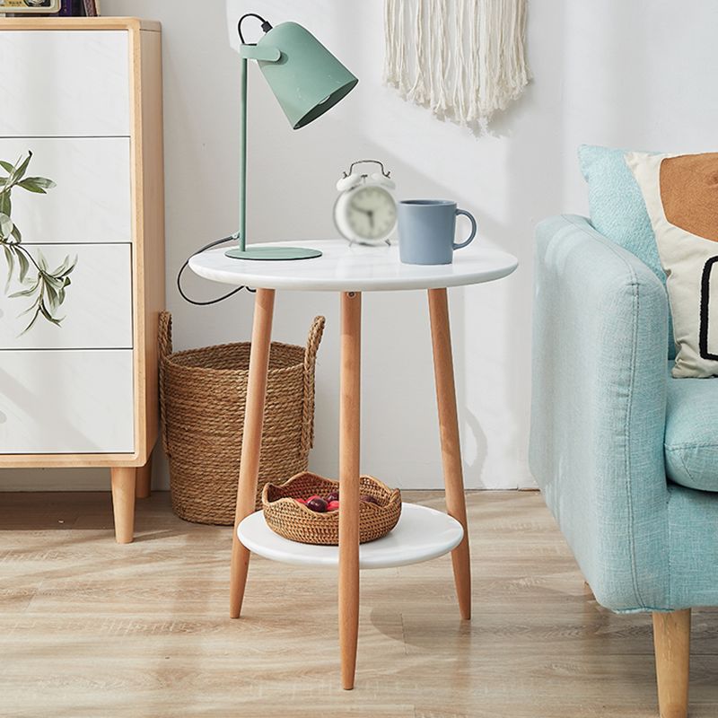 23.6"/27.5" Tall 3 Legs End Table Wood White/Natural/brown Round Side Table with Shelf