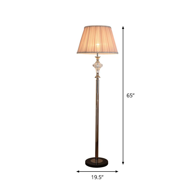 Modern Rhombus-Like Floor Lamp Clear Crystal 1 Head Parlor Standing Light in Champagne with Cone Fabric Shade