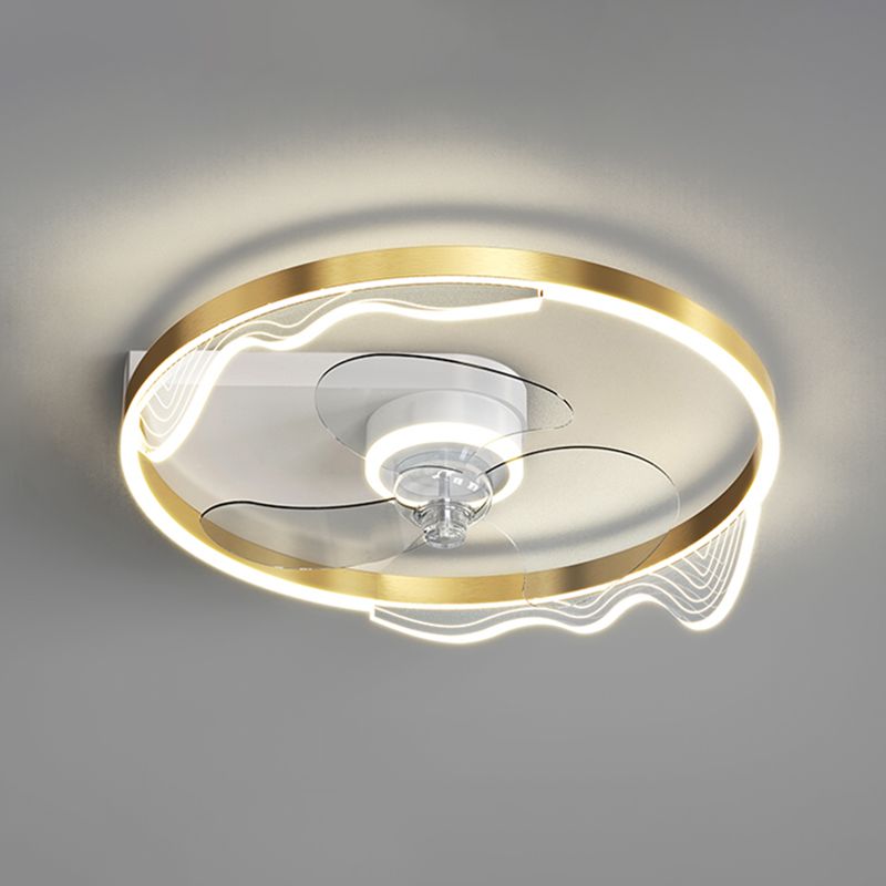 Acrylic Ring Shaped Semi Flush Ceiling Light Stylish Minimalist LED Fan Light Fixture for Bedroom