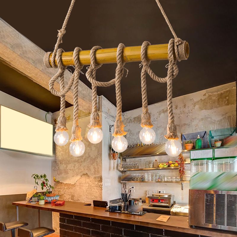 Industrial Linear Pendant Lighting Manila Rope Ceiling Pendant Light for Bar