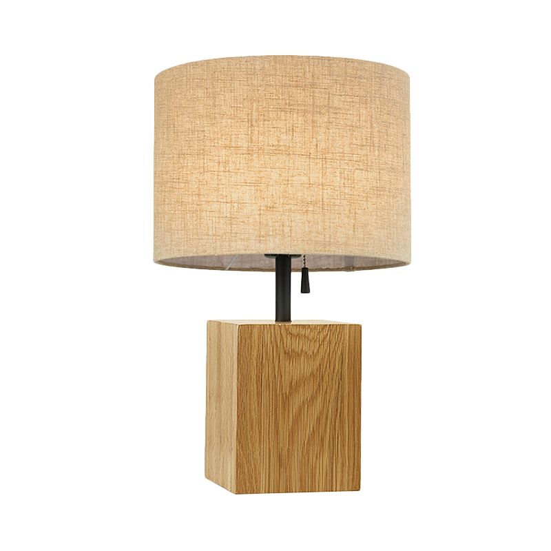 Quaderschlafzimmer Nachtlicht Holz 1 leichte Minimalismus Stofftischlampe mit Pull -Kette